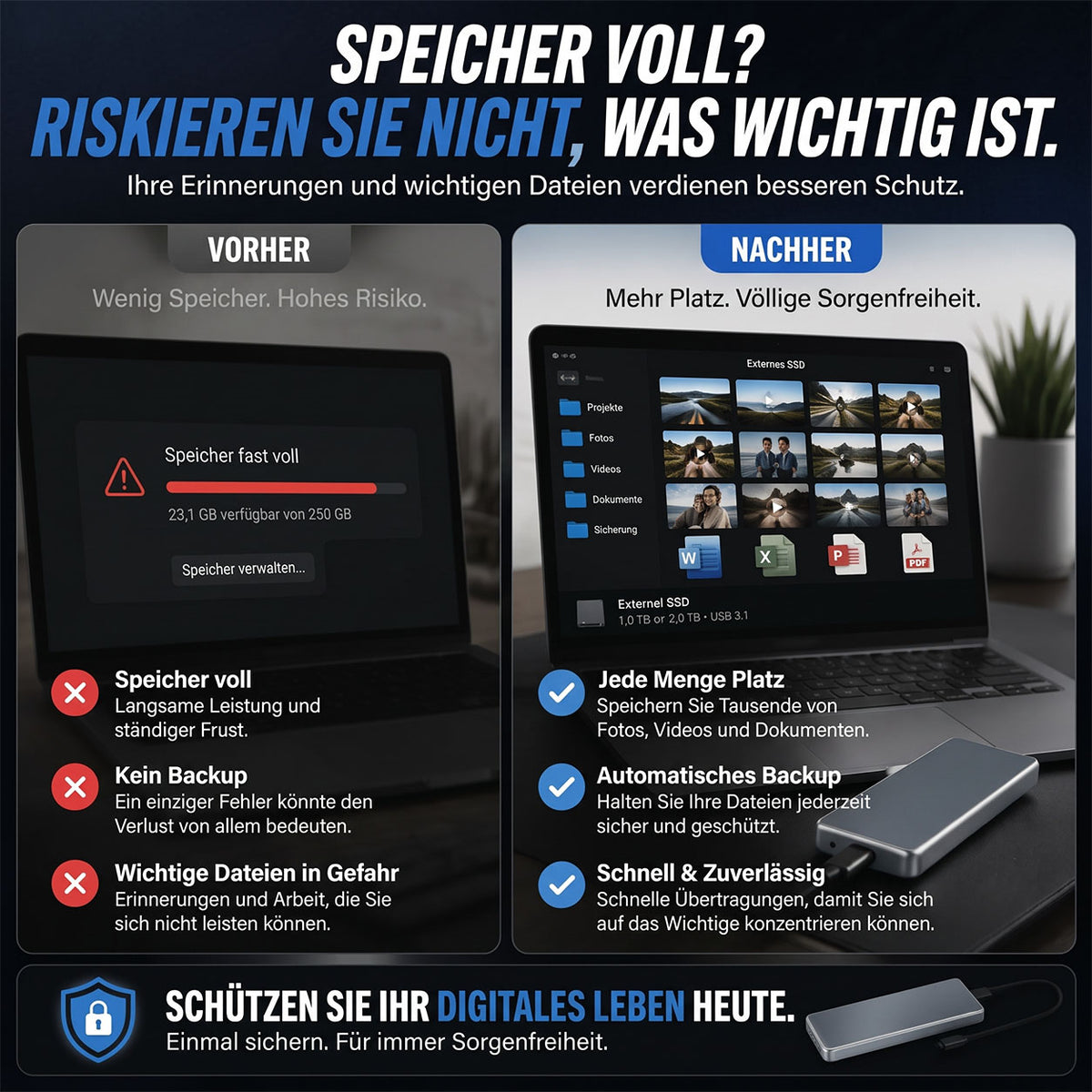 Tragbare externe SSD – Sichere deine Fotos, Videos und wichtigen Dateien