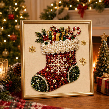 🎄🎅 Premium 3D-Perlen-Weihnachts-Wandkunst-Set | Luxuriöse beflockte Leinwand mit kratzfesten und lichtbeständigen Perlen für selbstgemachte Weihnachtsdekoration ⛄️❄️