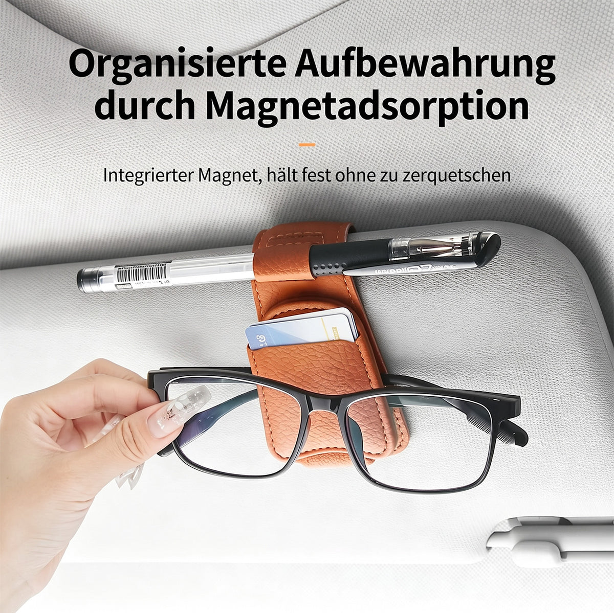 TYII™ Magnetischer Sonnenblenden-Brillenhalter für das Auto – Brillenclip aus Leder & Multifunktions-Organizer