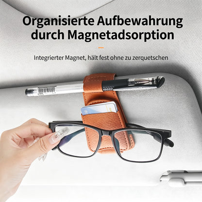 TYII™ Magnetischer Sonnenblenden-Brillenhalter für das Auto – Brillenclip aus Leder & Multifunktions-Organizer