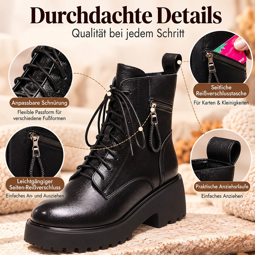 Damen Winterstiefeletten mit Warmfutter – Schnürboots mit Reißverschluss und Blockabsatz