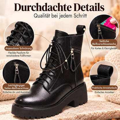 Damen Winterstiefeletten mit Warmfutter – Schnürboots mit Reißverschluss und Blockabsatz