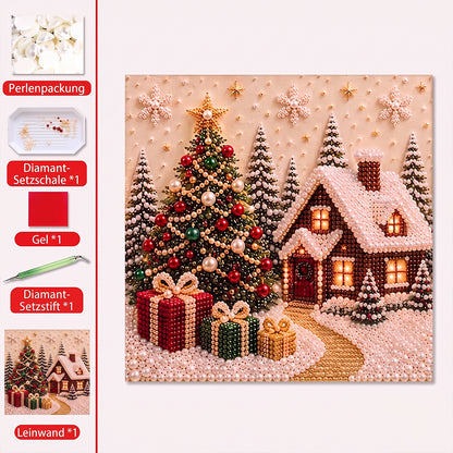 🎄🎅 Premium 3D-Perlen-Weihnachts-Wandkunst-Set | Luxuriöse beflockte Leinwand mit kratzfesten und lichtbeständigen Perlen für selbstgemachte Weihnachtsdekoration ⛄️❄️