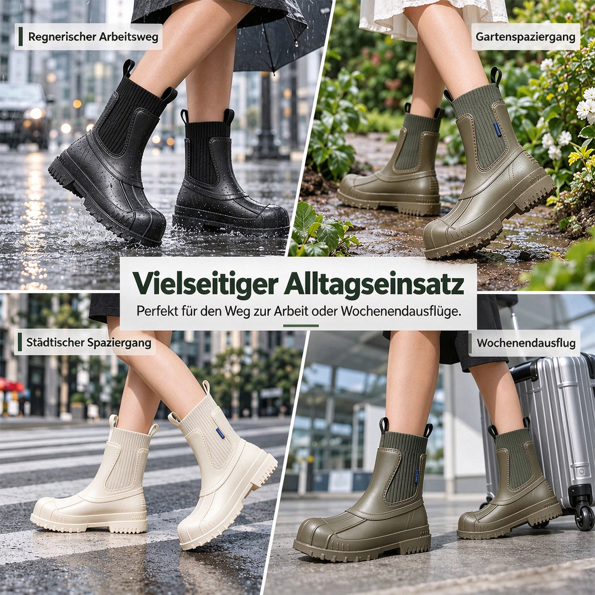 Martin-Regenstiefel für Damen, modische, wasserdichte Schuhe in Wadenhöhe, rutschfeste, bequeme Regenstiefel aus Flyknit-Material und Gummi