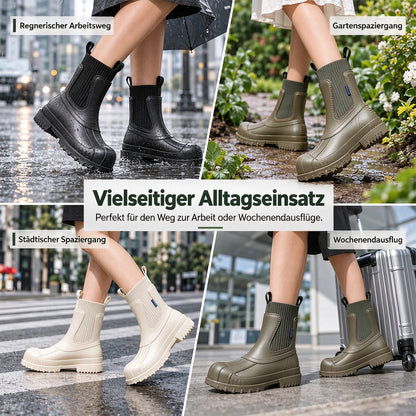 Martin-Regenstiefel für Damen, modische, wasserdichte Schuhe in Wadenhöhe, rutschfeste, bequeme Regenstiefel aus Flyknit-Material und Gummi
