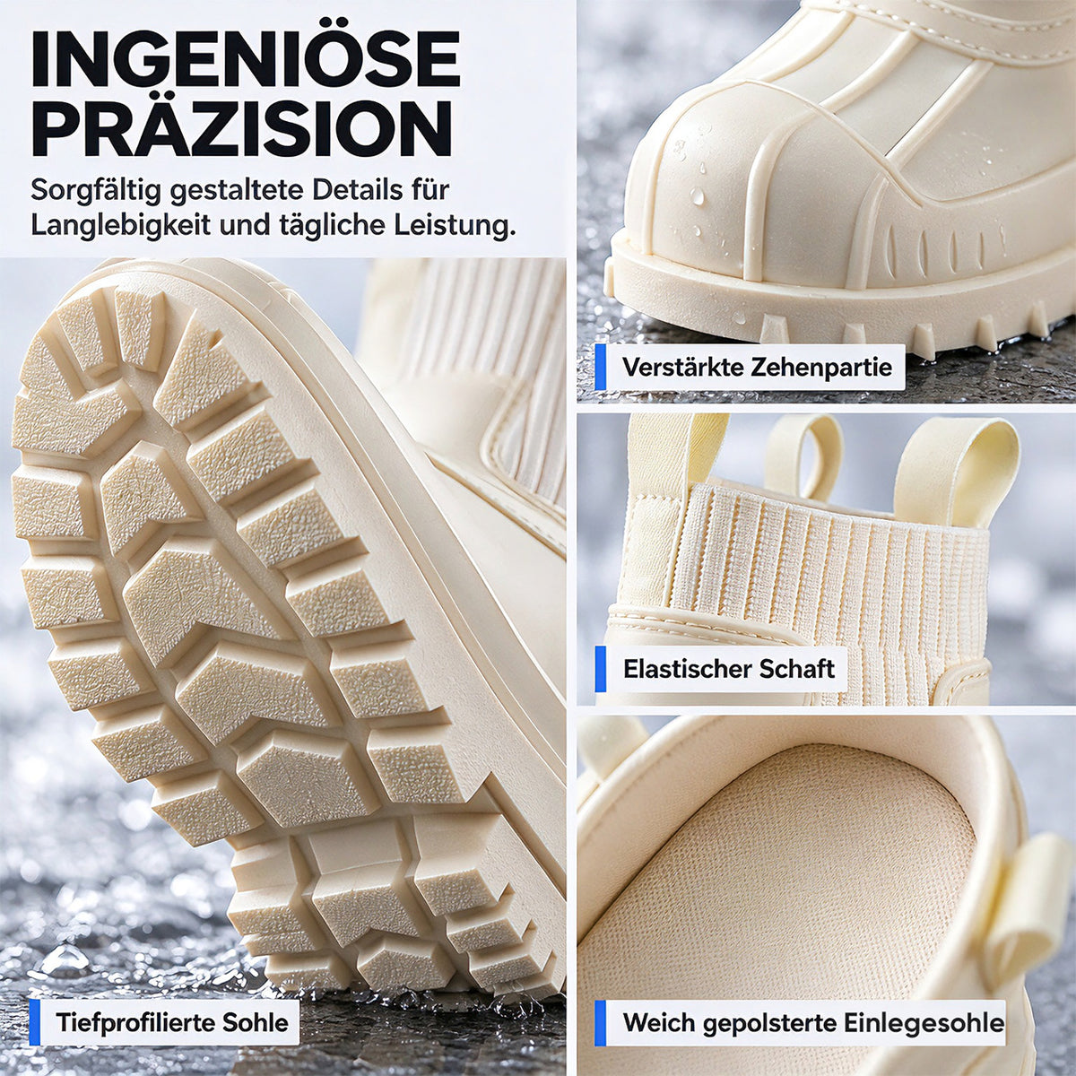 Martin-Regenstiefel für Damen, modische, wasserdichte Schuhe in Wadenhöhe, rutschfeste, bequeme Regenstiefel aus Flyknit-Material und Gummi