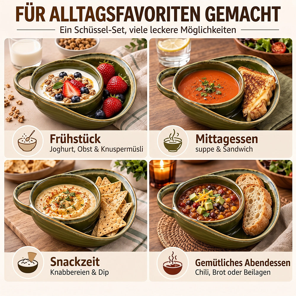 Keramik-Suppen- und Toastie-Schale mit Griffen – Rustikale Reaktivglasur