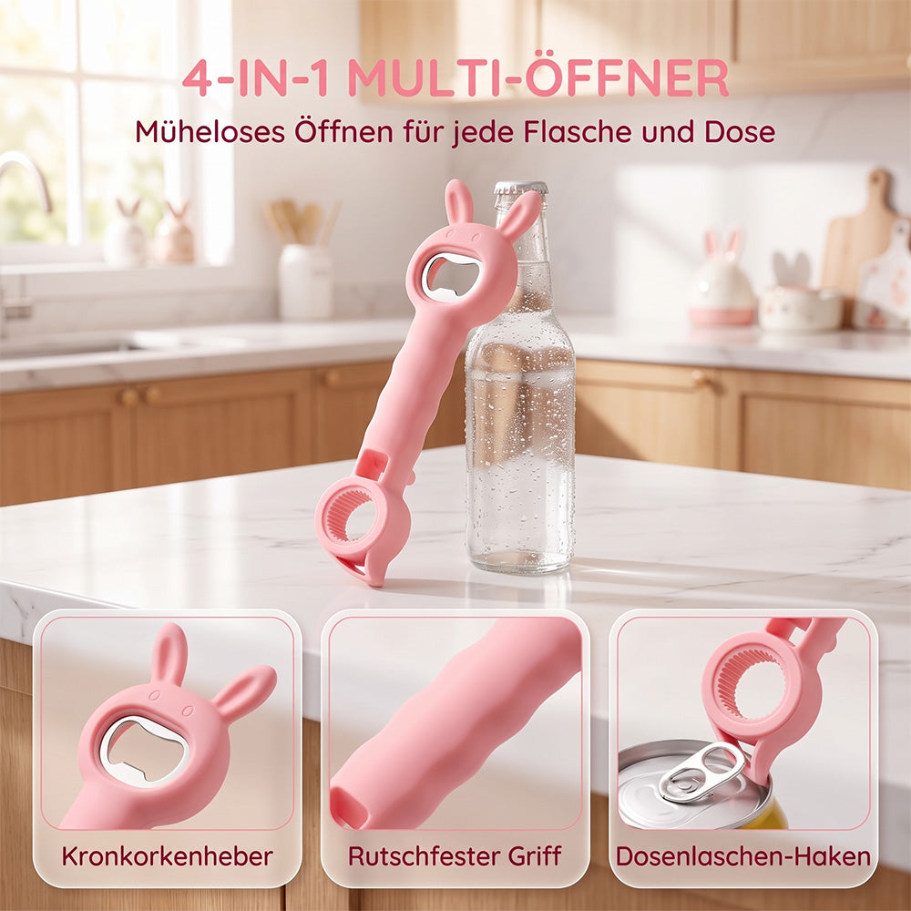 4-in-1-Multifunktionsöffner für Flaschen und Gläser – Küchenhelfer in Hasenform mit Flaschenöffner 🐰🍾