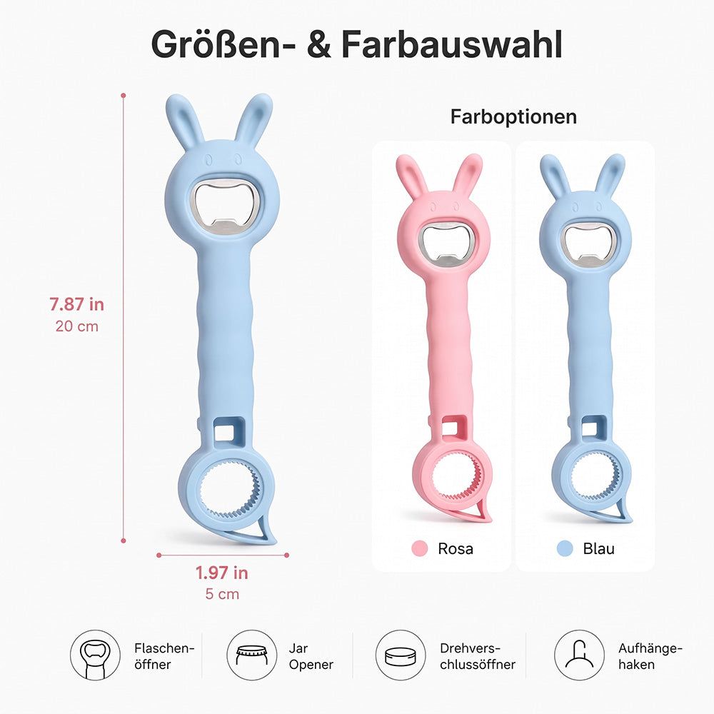 4-in-1-Multifunktionsöffner für Flaschen und Gläser – Küchenhelfer in Hasenform mit Flaschenöffner 🐰🍾