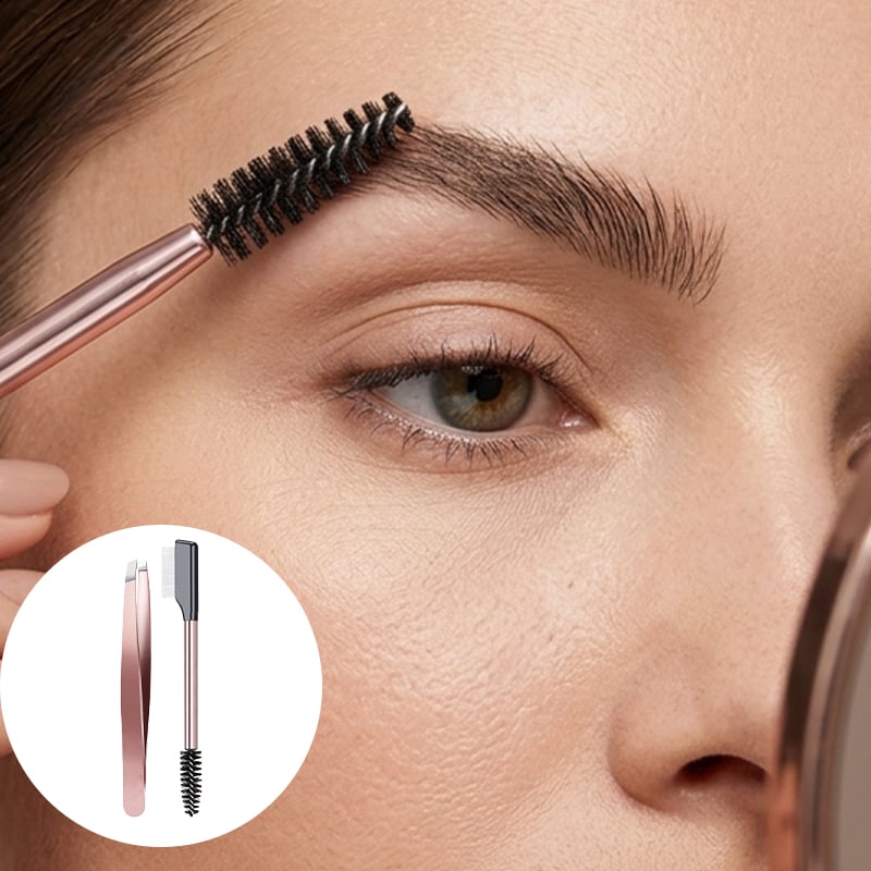 TYIIPLUS™ Lash & Brow Touch Up Tool Set – Precision Stainless Steel Tweezers & Dual-Ended Lash Comb for Brow Grooming & Lash Separation