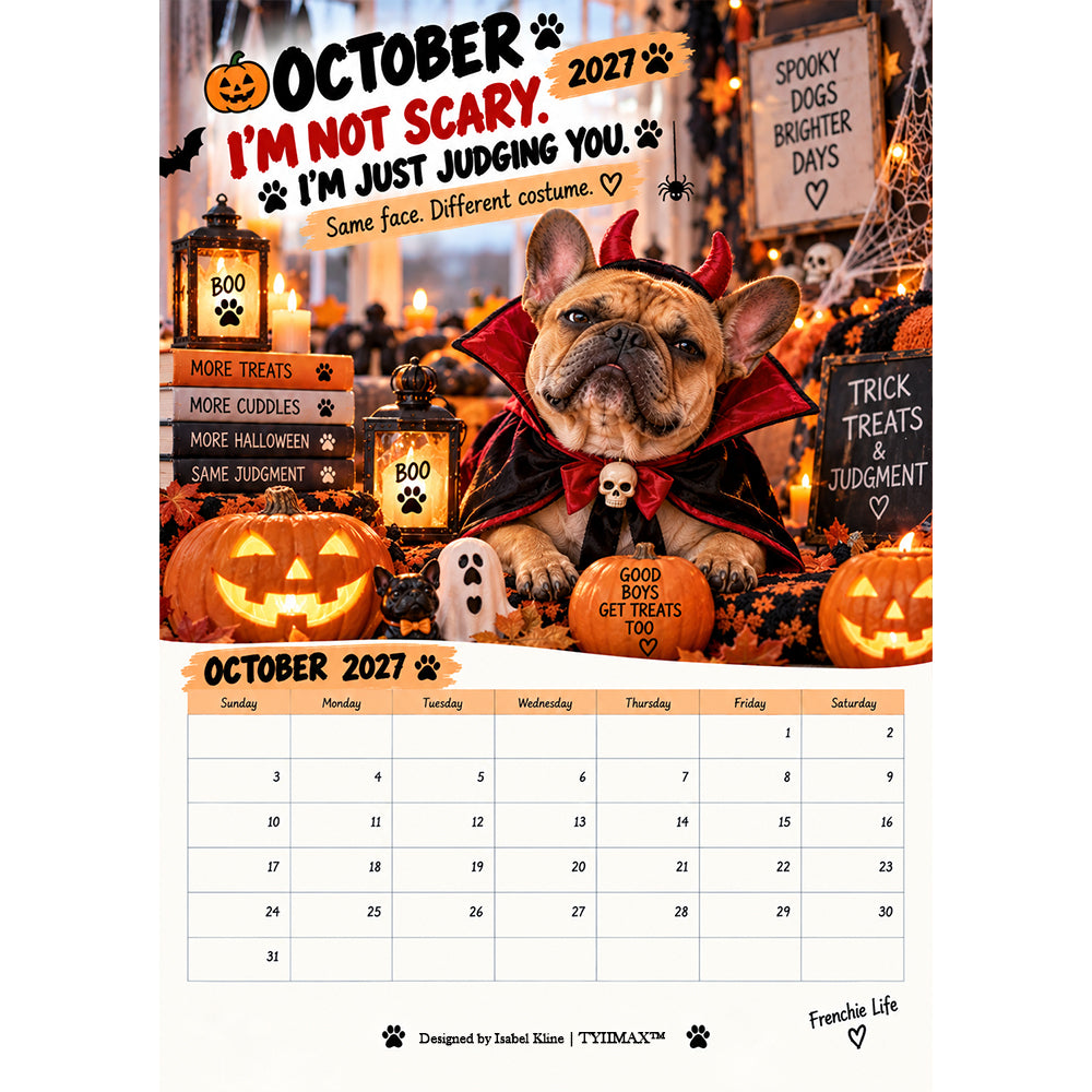 TYIIMAX™ Französische Bulldogge-Kalender 2027 – Lustiger Wandkalender mit Französischen Bulldoggen, 12-Monats-Hundekalender für Liebhaber der Rasse