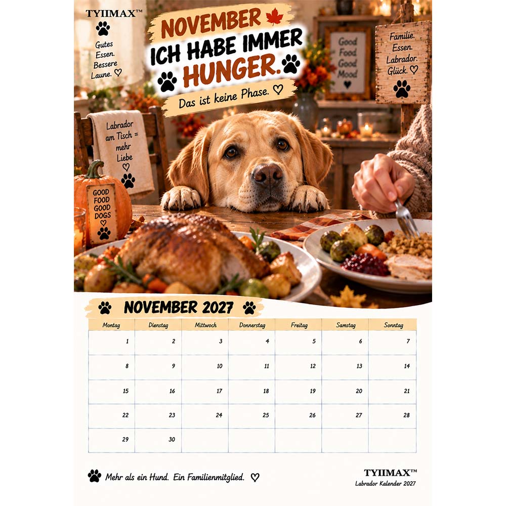 TYIIMAX™ Labrador Kalender 2027 – Lustiger Wandkalender für Labrador-Fans & Hundeliebhaber