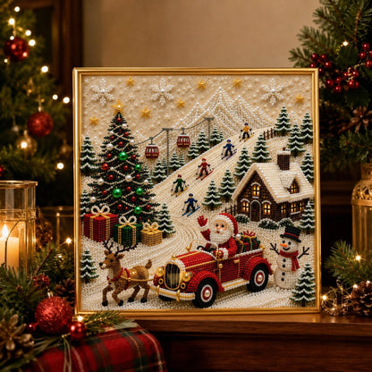 🎄🎅 Premium 3D-Perlen-Weihnachts-Wandkunst-Set | Luxuriöse beflockte Leinwand mit kratzfesten und lichtbeständigen Perlen für selbstgemachte Weihnachtsdekoration ⛄️❄️