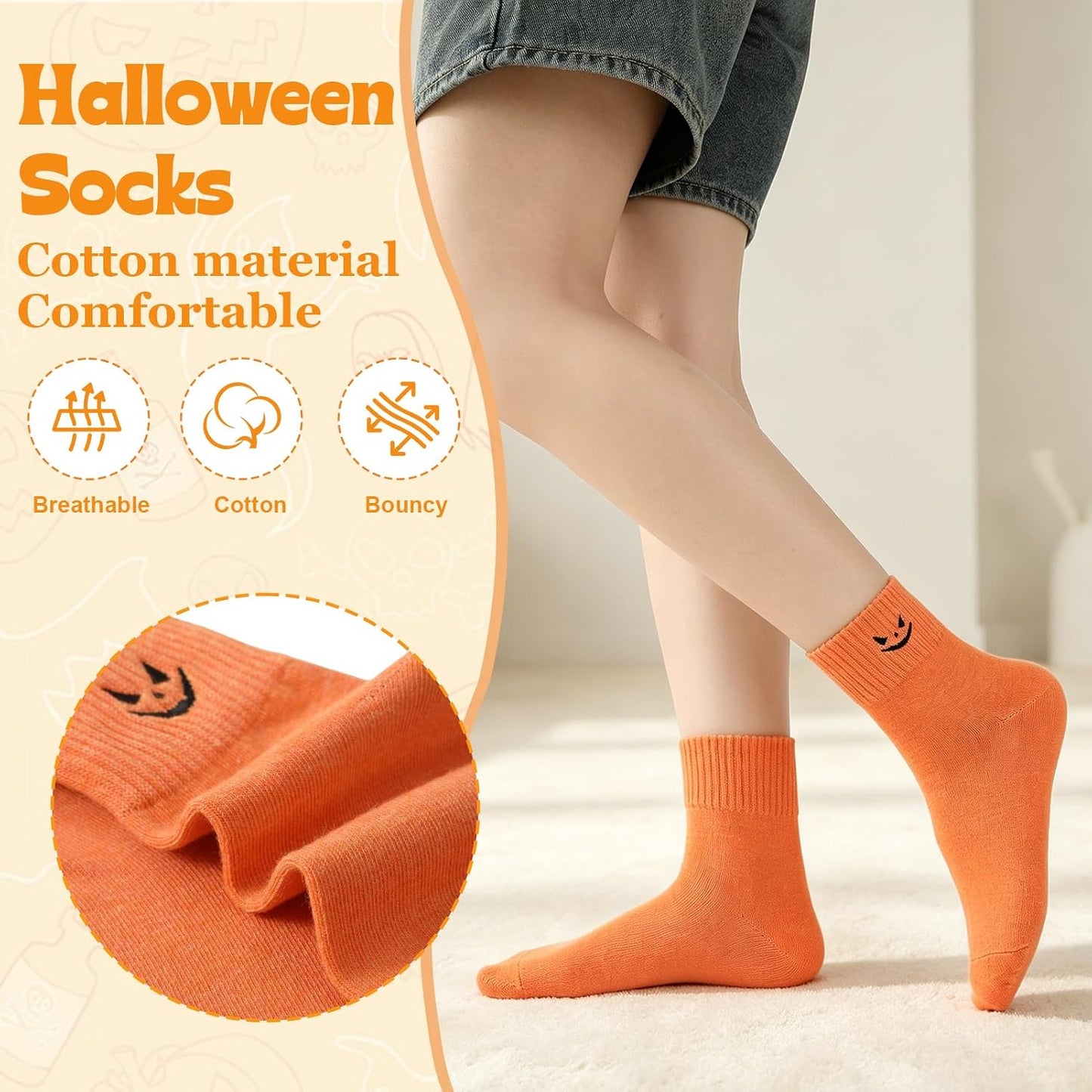 Spooky Season Halloween Embroidered Ankle Socks