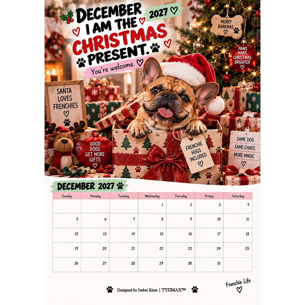 TYIIMAX™ Französische Bulldogge-Kalender 2027 – Lustiger Wandkalender mit Französischen Bulldoggen, 12-Monats-Hundekalender für Liebhaber der Rasse