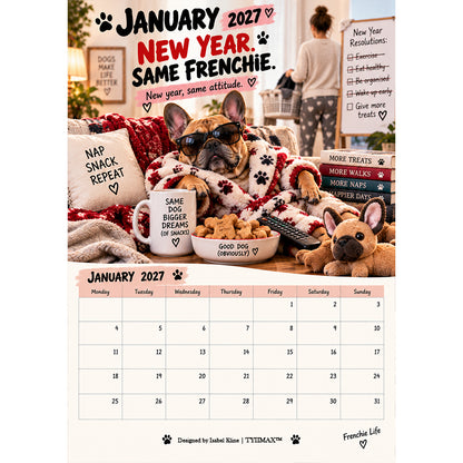 TYIIMAX™ Französische Bulldogge-Kalender 2027 – Lustiger Wandkalender mit Französischen Bulldoggen, 12-Monats-Hundekalender für Liebhaber der Rasse