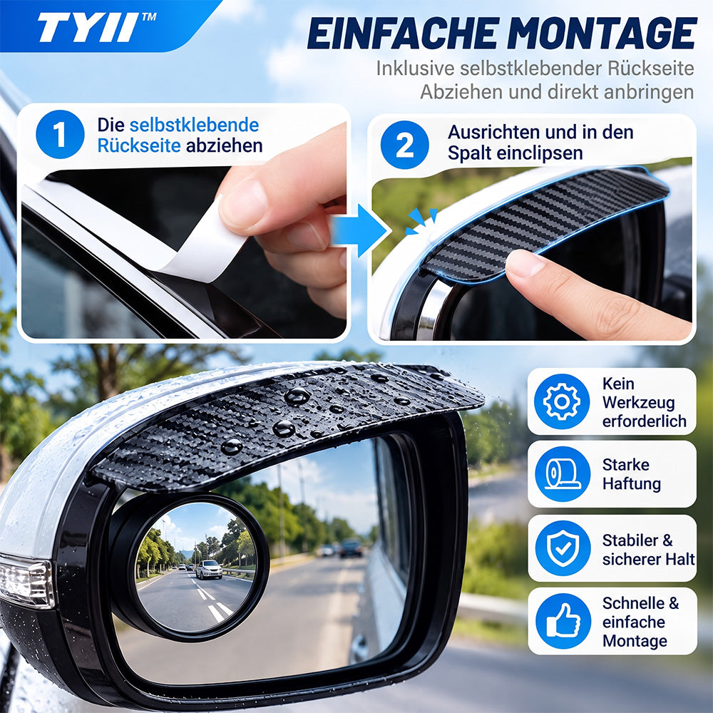 TYII™ 2-in-1-Außenspiegelblende mit Regenschutz & 360°-Toter-Winkel-Spiegel – Carbon-Optik, universell passend