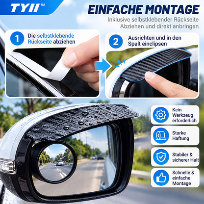 TYII™ 2-in-1-Außenspiegelblende mit Regenschutz & 360°-Toter-Winkel-Spiegel – Carbon-Optik, universell passend
