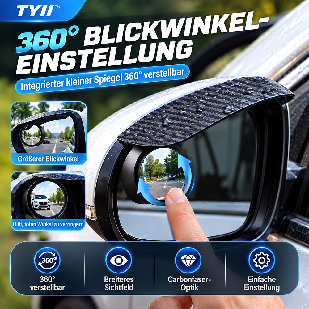TYII™ 2-in-1-Außenspiegelblende mit Regenschutz & 360°-Toter-Winkel-Spiegel – Carbon-Optik, universell passend