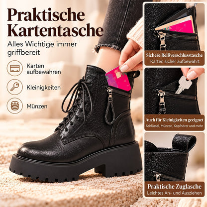 Damen Winterstiefeletten mit Warmfutter – Schnürboots mit Reißverschluss und Blockabsatz