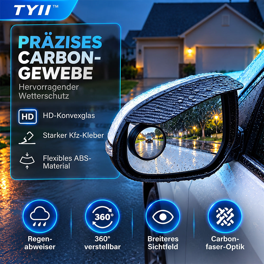 TYII™ 2-in-1-Außenspiegelblende mit Regenschutz & 360°-Toter-Winkel-Spiegel – Carbon-Optik, universell passend