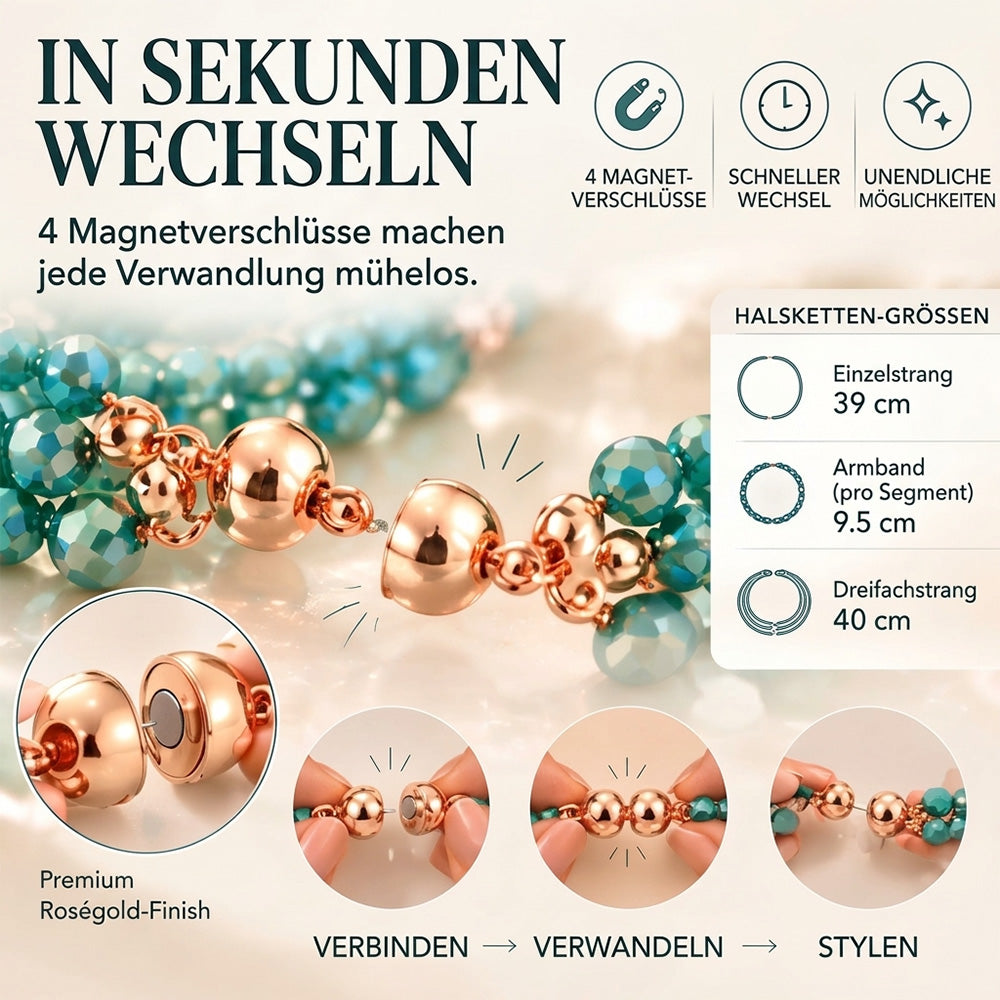 10-in-1 Magnetische Halskette – Turquoise Crystal