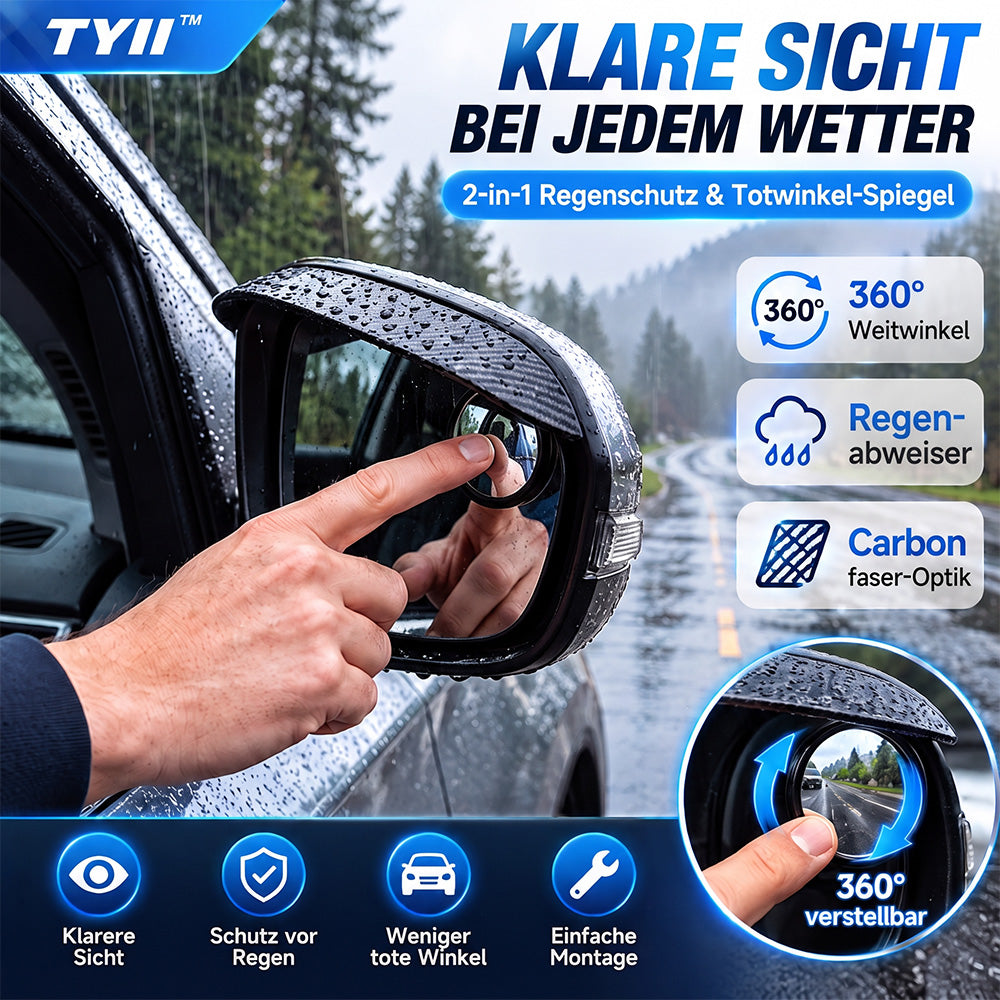 TYII™ 2-in-1-Außenspiegelblende mit Regenschutz & 360°-Toter-Winkel-Spiegel – Carbon-Optik, universell passend