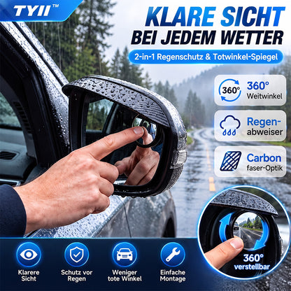 TYII™ 2-in-1-Außenspiegelblende mit Regenschutz & 360°-Toter-Winkel-Spiegel – Carbon-Optik, universell passend