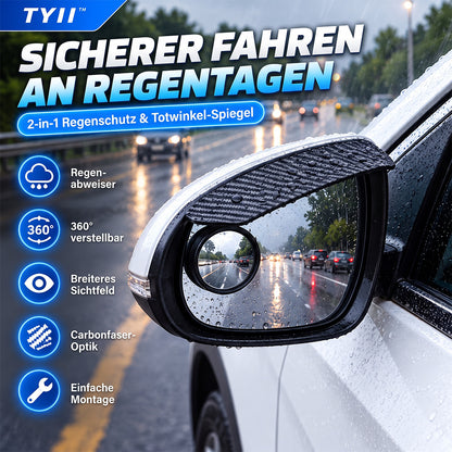 TYII™ 2-in-1-Außenspiegelblende mit Regenschutz & 360°-Toter-Winkel-Spiegel – Carbon-Optik, universell passend
