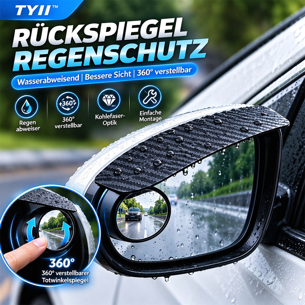 TYII™ 2-in-1-Außenspiegelblende mit Regenschutz & 360°-Toter-Winkel-Spiegel – Carbon-Optik, universell passend