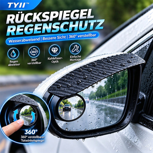 TYII™ 2-in-1-Außenspiegelblende mit Regenschutz & 360°-Toter-Winkel-Spiegel – Carbon-Optik, universell passend