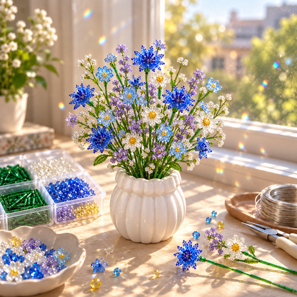 🌼✨ DIY-Set für einen Wildblumenstrauß aus Perlen – Handgefertigtes Bastelset für Kristallblumen 🌸✨