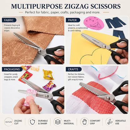TYIIPLUS™ Stainless Steel Pinking Shears – 9.1" Zig Zag Fabric Scissors for Sewing, Quilting, Dressmaking & DIY Crafts