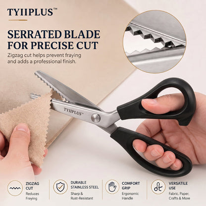 TYIIPLUS™ Stainless Steel Pinking Shears – 9.1" Zig Zag Fabric Scissors for Sewing, Quilting, Dressmaking & DIY Crafts
