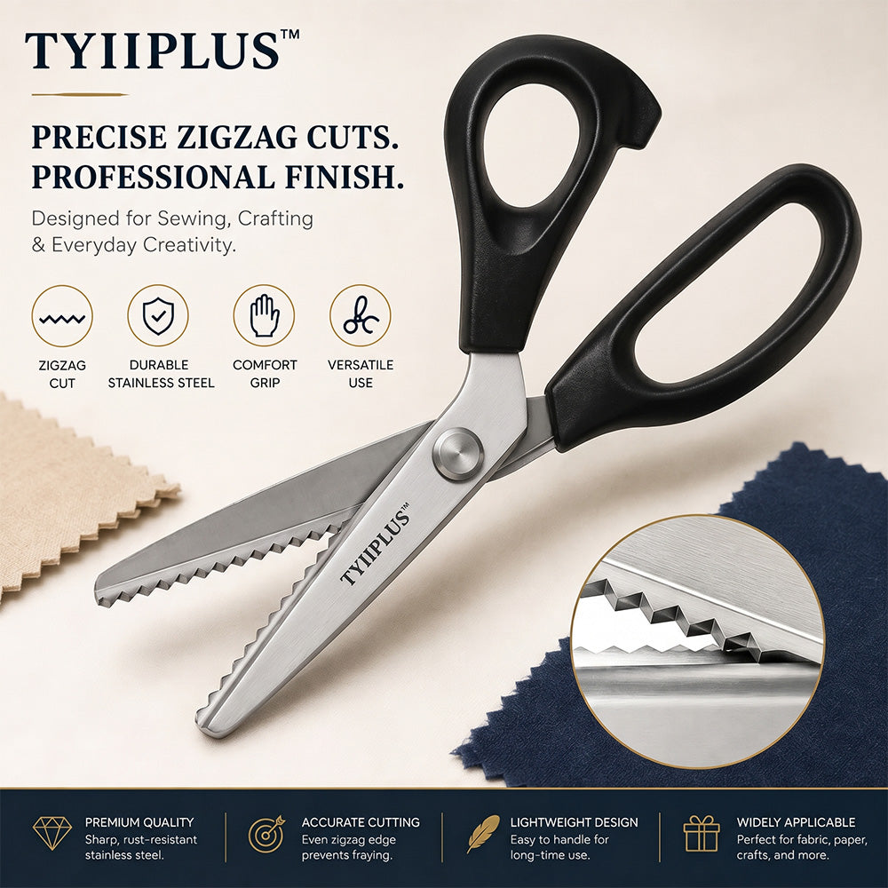 TYIIPLUS™ Stainless Steel Pinking Shears – 9.1" Zig Zag Fabric Scissors for Sewing, Quilting, Dressmaking & DIY Crafts