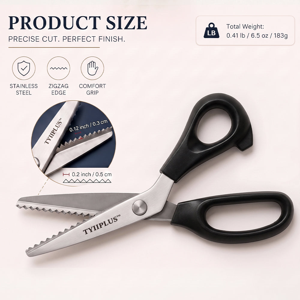 TYIIPLUS™ Stainless Steel Pinking Shears – 9.1" Zig Zag Fabric Scissors for Sewing, Quilting, Dressmaking & DIY Crafts