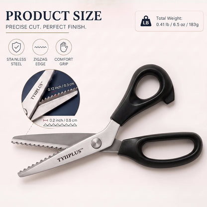 TYIIPLUS™ Stainless Steel Pinking Shears – 9.1" Zig Zag Fabric Scissors for Sewing, Quilting, Dressmaking & DIY Crafts