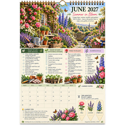 TYII™ Gartenkalender 2027 – Vier Jahreszeiten | A4-Wandkalender mit Pflanzratgeber, monatlichen Gartenarbeiten & Pflanzenetiketten