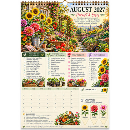 TYII™ Gartenkalender 2027 – Vier Jahreszeiten | A4-Wandkalender mit Pflanzratgeber, monatlichen Gartenarbeiten & Pflanzenetiketten