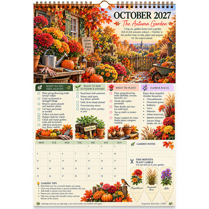 TYII™ Gartenkalender 2027 – Vier Jahreszeiten | A4-Wandkalender mit Pflanzratgeber, monatlichen Gartenarbeiten & Pflanzenetiketten