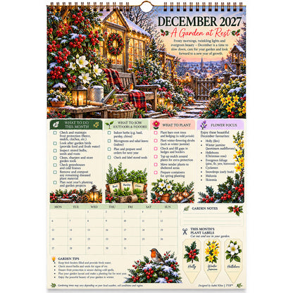 TYII™ Gartenkalender 2027 – Vier Jahreszeiten | A4-Wandkalender mit Pflanzratgeber, monatlichen Gartenarbeiten & Pflanzenetiketten