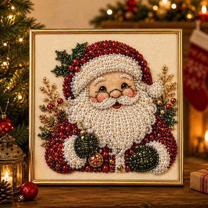 🎄🎅 Premium 3D-Perlen-Weihnachts-Wandkunst-Set | Luxuriöse beflockte Leinwand mit kratzfesten und lichtbeständigen Perlen für selbstgemachte Weihnachtsdekoration ⛄️❄️
