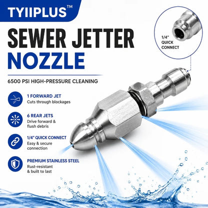 6500 PSI Sewer Jetter Nozzle – 1/4' Quick Connect Drain Cleaning Attachment for Pressure Washers