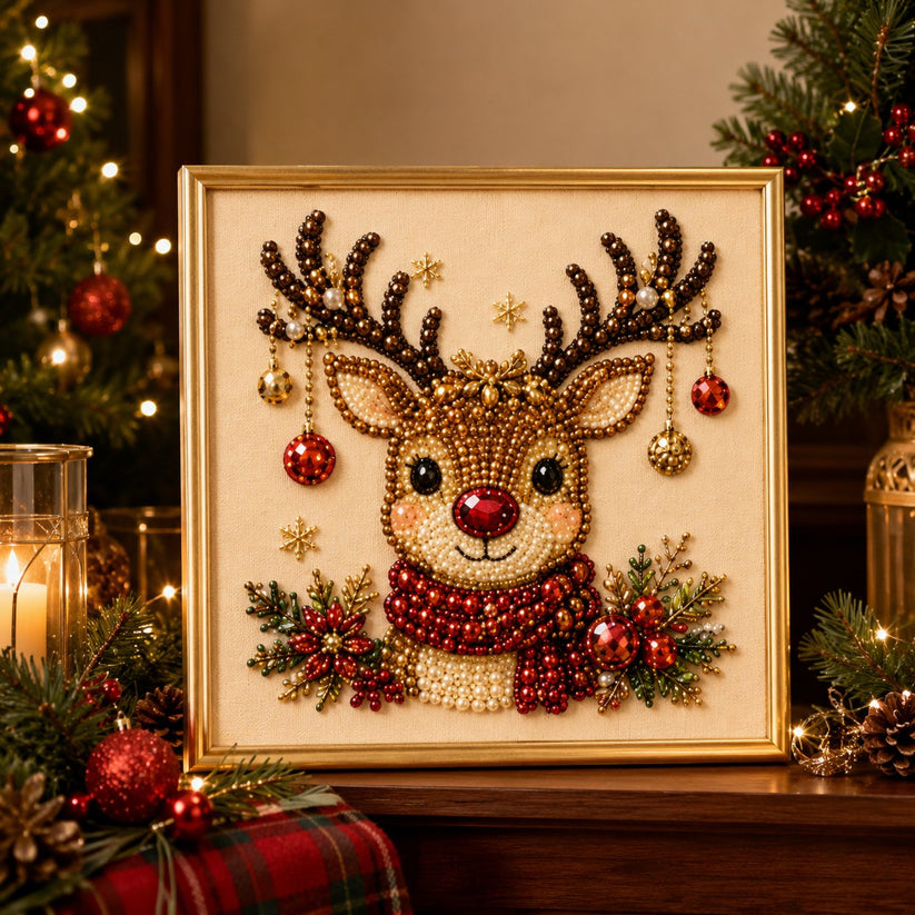 🎄🎅 Premium 3D-Perlen-Weihnachts-Wandkunst-Set | Luxuriöse beflockte Leinwand mit kratzfesten und lichtbeständigen Perlen für selbstgemachte Weihnachtsdekoration ⛄️❄️