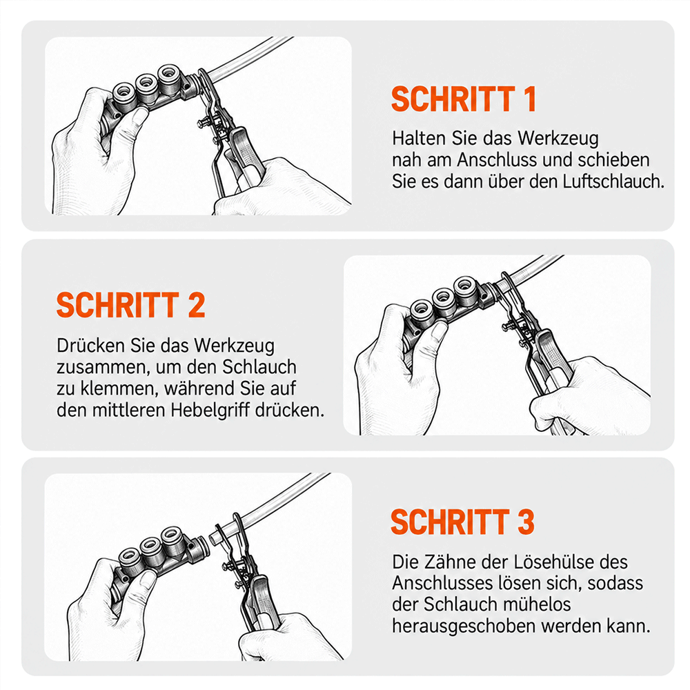 Robuste Zange zum Lösen von Push-to-Connect-Luftschlauchanschlüssen