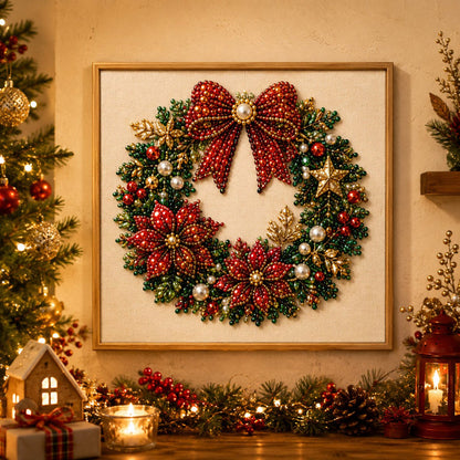 🎄🎅 Premium 3D-Perlen-Weihnachts-Wandkunst-Set | Luxuriöse beflockte Leinwand mit kratzfesten und lichtbeständigen Perlen für selbstgemachte Weihnachtsdekoration ⛄️❄️