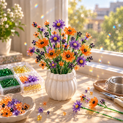 🌼✨ DIY-Set für einen Wildblumenstrauß aus Perlen – Handgefertigtes Bastelset für Kristallblumen 🌸✨