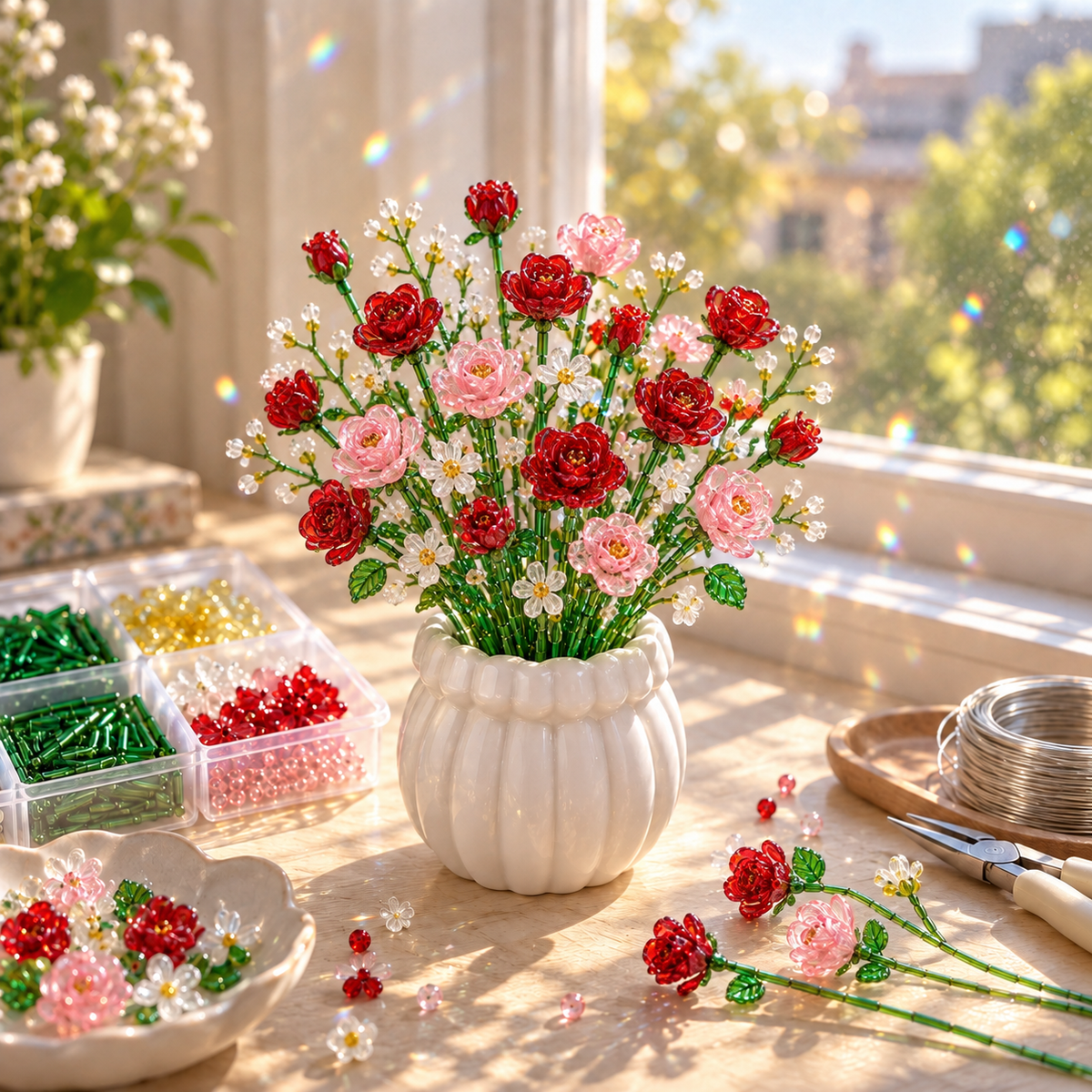 🌼✨ DIY-Set für einen Wildblumenstrauß aus Perlen – Handgefertigtes Bastelset für Kristallblumen 🌸✨