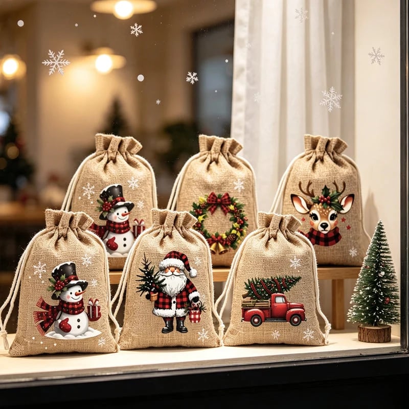 🎁 Weihnachts-Geschenkbeutel mit Kordelzug – Festliche Weihnachtsmann- & Rentiermotive, Doppel-Kordelzug & strapazierfähiger Stoff ✨
