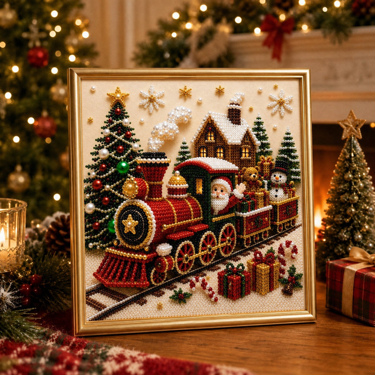 🎄🎅 Premium 3D-Perlen-Weihnachts-Wandkunst-Set | Luxuriöse beflockte Leinwand mit kratzfesten und lichtbeständigen Perlen für selbstgemachte Weihnachtsdekoration ⛄️❄️